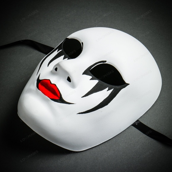 White Full Face Venetian Clown Joker Carnival Mask - Picture 1 of 4